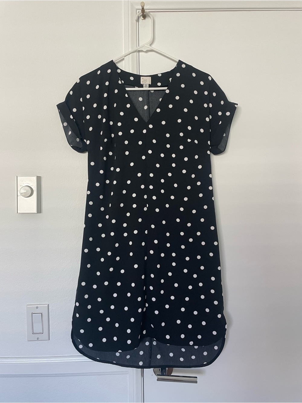 a new day Black and White Polka Dot V-Neck Shift Dress
